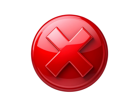 3D Red Cross Error Symbol Isolated on Transparent Background