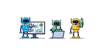 Fototapeta premium ai robots analyzing data trends offering support and investigating system issues for ai-driven customer service it automation solutions