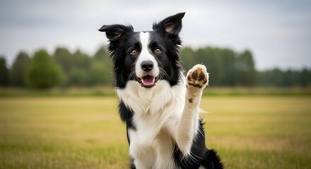 Fototapeta premium Border Collie Extending a Paw in a Playful Gesture