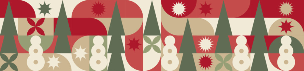 Geometric seamless pattern with winter blue patterns, Christmas trees in Scandinavian style. New Year's fashionable color pattern for textiles and wallpaper, gift design trend.