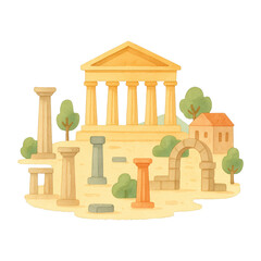Fototapeta premium PNG Ancient ruins with classical architecture.