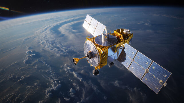 Satellite in orbit above earths atmosphere satellite
