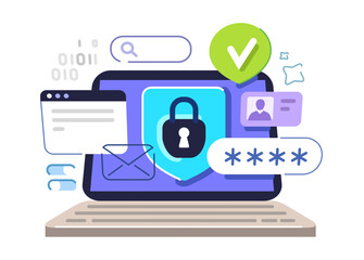 Data protection. Internet computer security concept. Cyber security software program on laptop screen