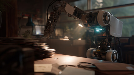 Robot Arm Sorting Documents in Modern Office Environment with Light