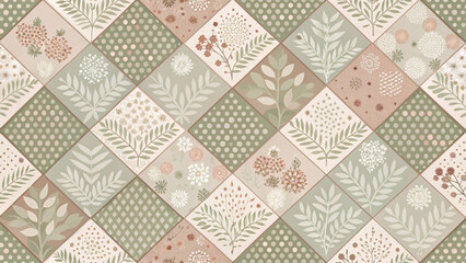Seamless checkered pattern with pastel colors alternating soft beige background 
