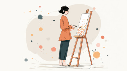Adobe Illustrator Artwork, A minimalist vector art of a woman painting on a canvas