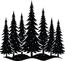 Winter forest silhouette Black pine trees silhouette with falling snow 4