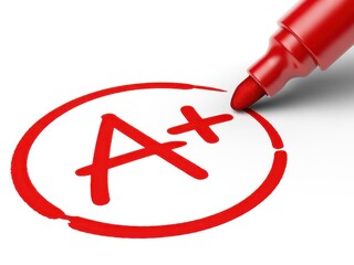 A plus grade circled in red with a red marker on a white background