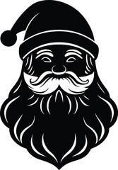 Santa face silhouette Black silhouette of Santa Claus face with beard hat 3
