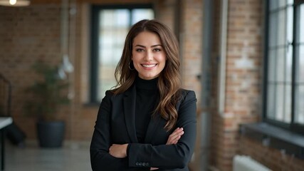 Confident Female Financial Advisor Smiling in Modern Office, Ready to Provide Expert Client Guidance