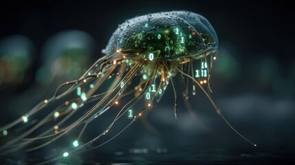 Single Biological Cell Transforming into Flowing Digital Binary Code