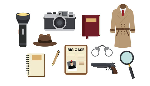 Detective and Investigation Tools Vector Illustration Set