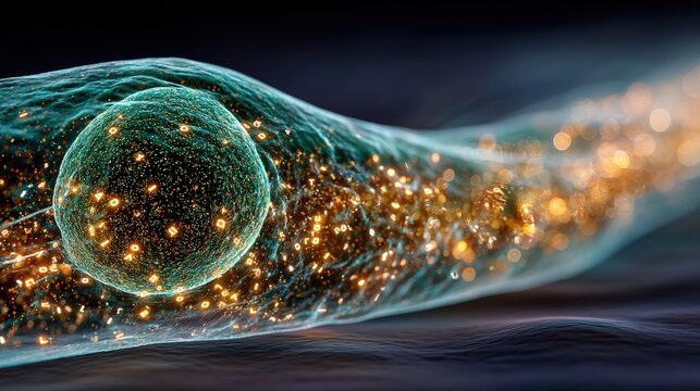 Single Biological Cell Transforming into Flowing Digital Binary Code - Powered by Adobe