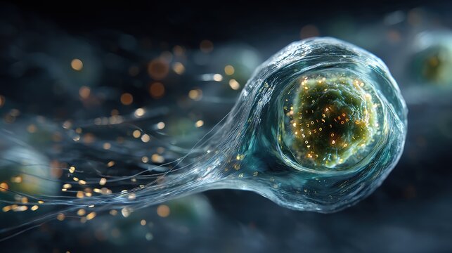 Single Biological Cell Transforming into Flowing Digital Binary Code