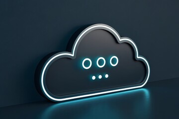 Futuristic neon cloud icon with glowing dots representing data or loading progress