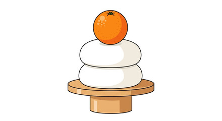 Japanese New Year's Decoration A Stack of Rice Cakes Topped with a Citrus Fruit