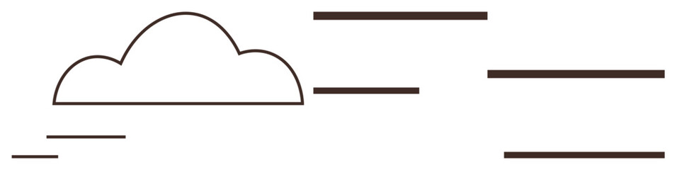 Cloud outlined with horizontal wind lines evoking speed, motion, and environment. Ideal for weather, technology, nature, data, speed simplicity sustainability concepts. Modern flat metaphor