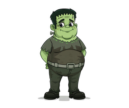 Cute cartoon depiction of frankenstein's monster against a solid black background