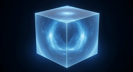 Glowing Blue Cube with Swirling Energy Inside.
