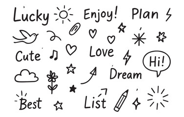 Hand drawn doodles and lettering for a trendy notebook or planner design