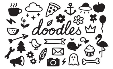 Trendy doodle art design elements for creative projects and fun designs