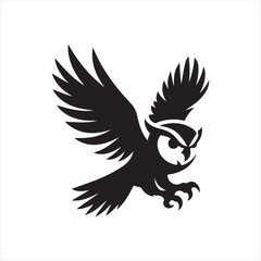 Owl mid-flight with wings wide and talons down vector sketch art icons design collections
