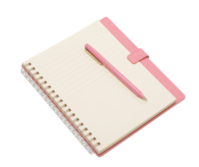 Pink notebook and pen on black background perfect for study or creative writing concept