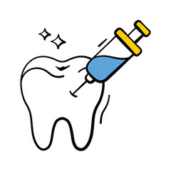 Creatively designed icon of dental care in modern hand drawn style