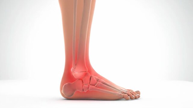 Animated foot x-ray with inflamed ankle joint shows pain from injury in this medical video explaining arthritis and injuries