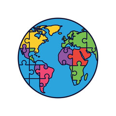 Fototapeta premium A colorful globe represented as a jigsaw puzzle.