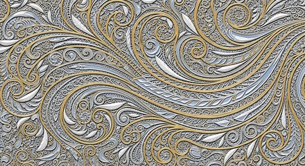 Intricate Embossed Floral Swirls with Metallic Sheen.