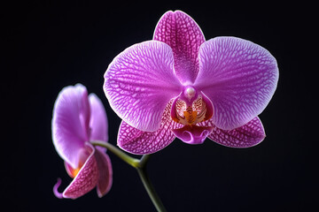 Fototapeta premium Stunning purple phalaenopsis orchids with intricate patterns bloom elegantly against a stark transparent background, highlighting their delicate beauty and vibrant colors.