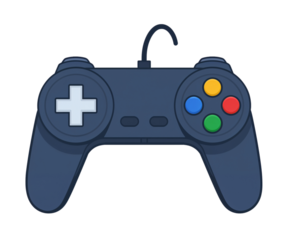 A Simple Dark Blue Video Game Controller Illustration on a Black Background for Entertainment