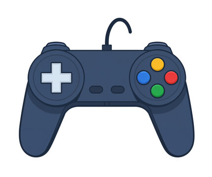 A Simple Dark Blue Video Game Controller Illustration on a Black Background for Entertainment