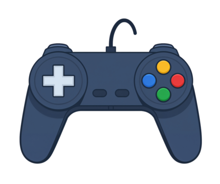 A Simple Dark Blue Video Game Controller Illustration on a Black Background for Entertainment