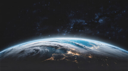 Obraz premium Curvature of earth from orbit, with stars in the background satellite