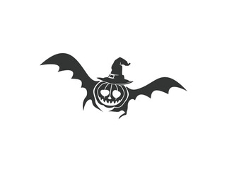 a winged pumpkin ghost with a witch's hat ,halloween abstract symbol