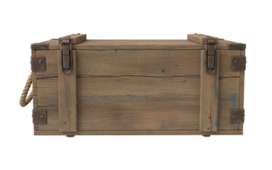 Vintage wooden crate with metal latches isolated