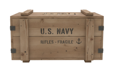 Vintage US Navy wooden weapons crate isolated