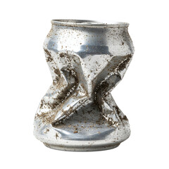 Crushed dirty aluminum soda can isolated