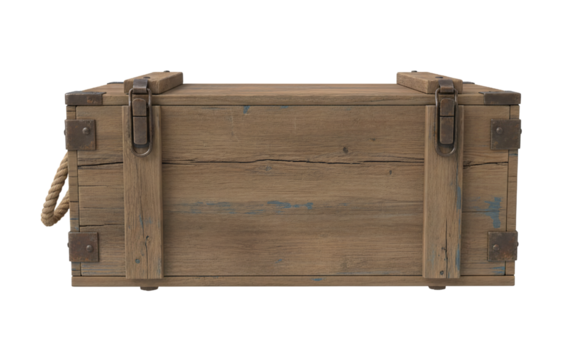 Vintage wooden crate with metal latches isolated