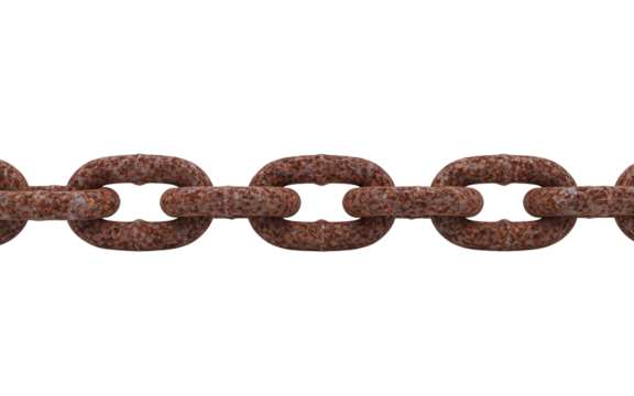Row of old rusty industrial chain links