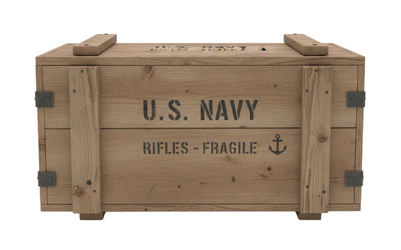 Vintage US Navy wooden weapons crate isolated