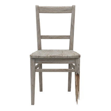 Old broken weathered wooden chair isolated
