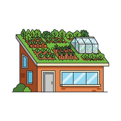 Obraz premium A house with a garden and greenhouse on its rooftop.