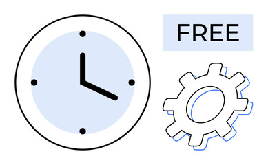 Clock face alongside a gear and free text highlighting themes of time management, efficiency, and organization. Ideal for scheduling, productivity, planning, automation, workflow, optimization