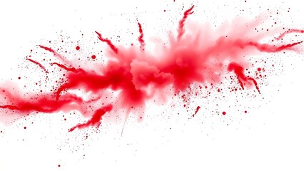 A vibrant explosion of red powder suspended in mid-air, capturing dynamic energy and movement.