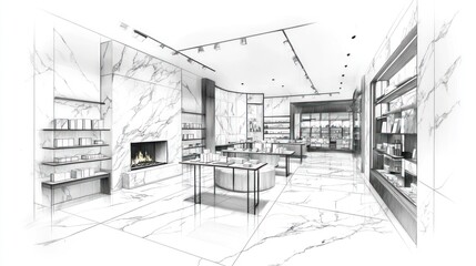 Interior sketch of a modern retail store
