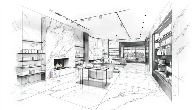 Interior sketch of a modern retail store