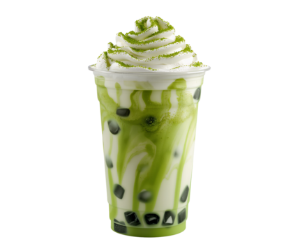Matcha boba tea with whipped cream a refreshing and delicious Asian beverage concept